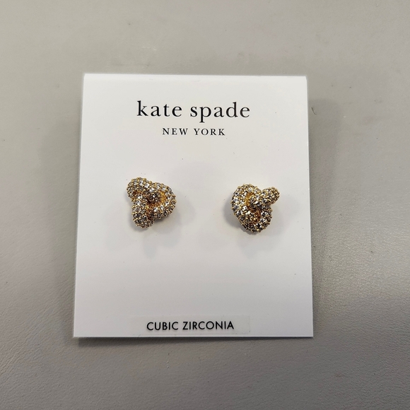 NWT Kate Spade Gold-Tone Pave Double Knot Stud Earrings - Picture 1 of 5
